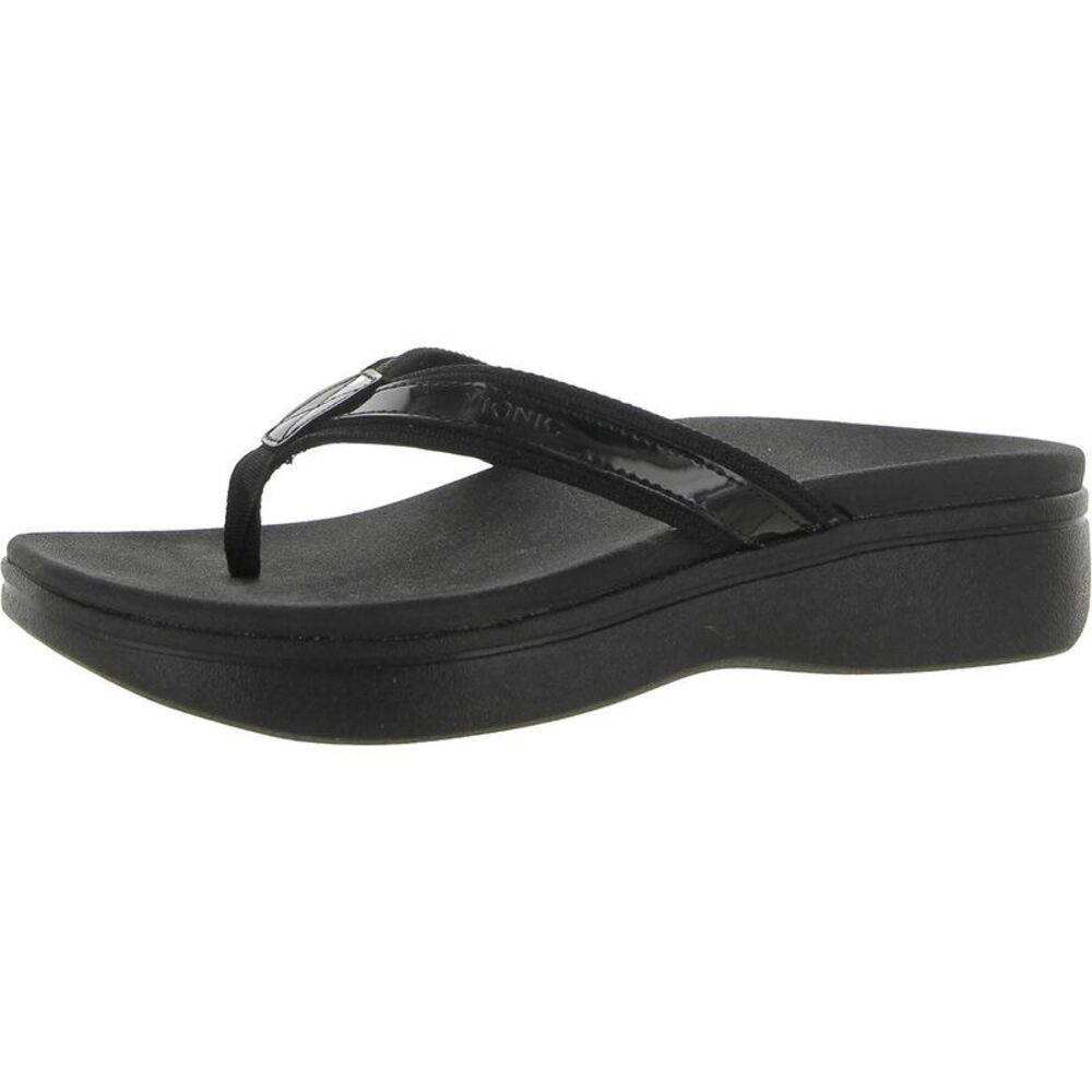 Vionic Womens High Tide ll Black Patent Summer Platform Sandals Shoes NWOB